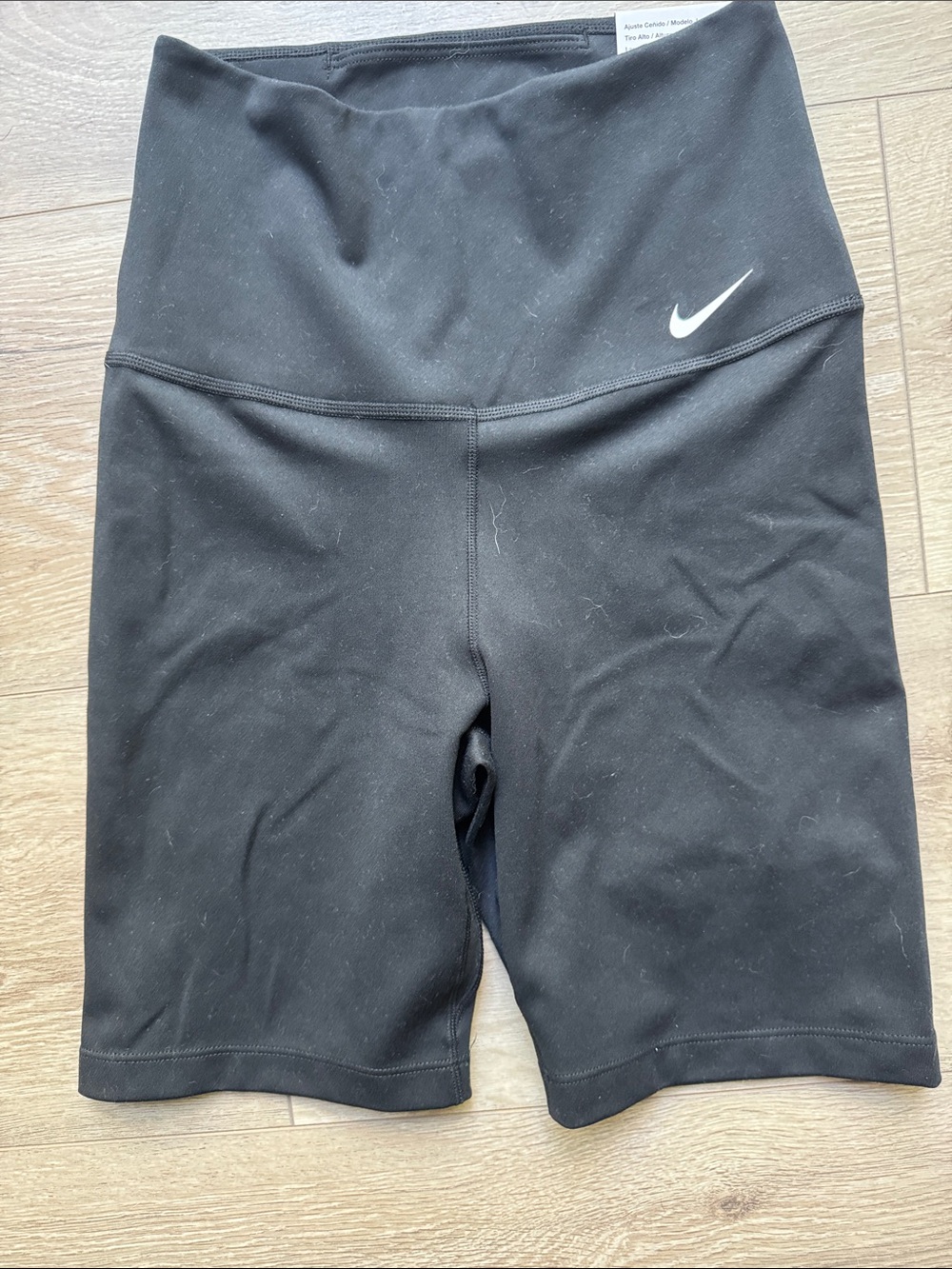 Womens XS Nike Black High-Waist Bike Shorts with White Swoosh